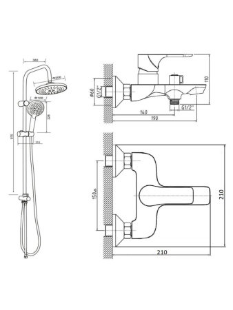 Душевая система смеситель с изливом Orange Aristo M19-932b черный